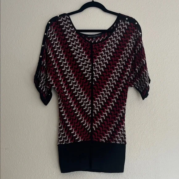 WHBM Crochet Sweater Red and Black Chevron Striped Batwing, Small - Picture 1 of 11